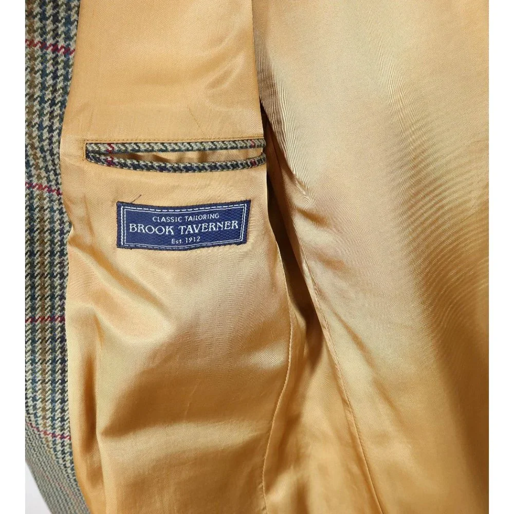 Vintage BROOK TAVERNER 42L Saxony Supreme Wool Houndstooth Blazer Sport Coat